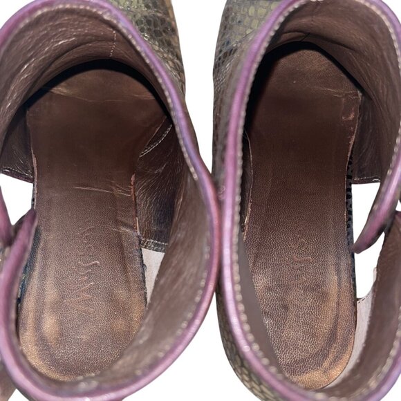 Miss Sofi Gold Snake Print Kitten Heels & Buckle Closure Ankle Booties Sz 35.5 - Picture 7 of 11